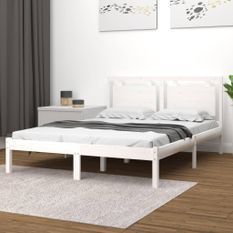 Cadre de lit Blanc Bois massif 135x190 cm Double