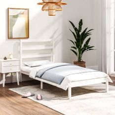 Cadre de lit Blanc Bois massif 75x190 cm Petit simple