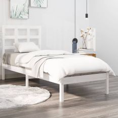 Cadre de lit Blanc Bois massif 75x190 cm Petit simple