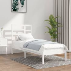 Cadre de lit Blanc Bois massif 75x190 cm Petit simple