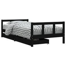 Cadre de lit d'enfants tiroirs noir 90x190cm bois de pin massif