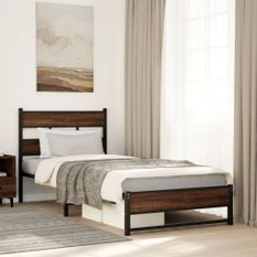 Cadre de lit en métal sans matelas chêne marron 107x203 cm