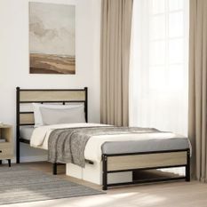 Cadre de lit en métal sans matelas chêne sonoma 75x190 cm