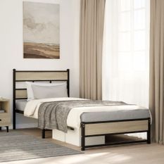 Cadre de lit en métal sans matelas chêne sonoma 90x190 cm