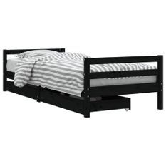 Cadre de lit enfant avec tiroirs noir 90x200 cm bois pin massif