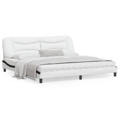 Cadre de lit et tête de lit blanc et noir 200x200 cm similicuir
