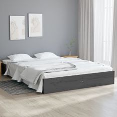 Lit Gris Bois massif 135x190 cm Double 4