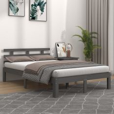 Lit Gris Bois massif 200x200 cm