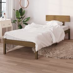 Lit Marron miel Bois de pin massif 90x190 cm UK simple