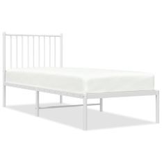 Cadre de lit métal avec tête de lit blanc 75x190 cm