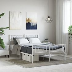 Cadre de lit métal avec tête de lit/pied de lit blanc 120x190cm
