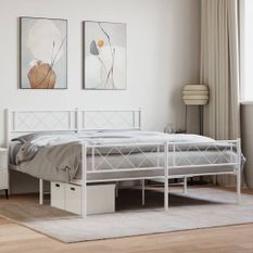 Cadre de lit métal avec tête de lit/pied de lit blanc 135x190cm