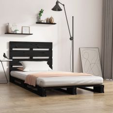 Cadre de lit Noir 75x190 cm Bois pin massif Petit simple