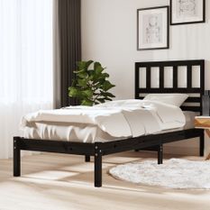 Cadre de lit noir 75x190 cm petit simple bois massif de pin