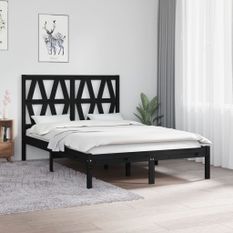 Lit Noir Bois de pin massif 120x190 cm Petit Double