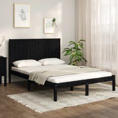 Cadre de lit Noir Bois de pin massif 120x190 cm Petit Double