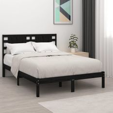 Cadre de lit Noir Bois massif 120x190 cm Petit double