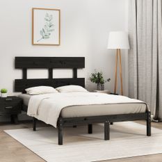 Cadre de lit Noir Bois massif 120x190 cm Petit Double