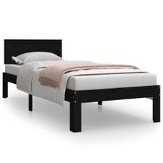 Lit Noir Bois massif 75x190 cm Petit simple 5