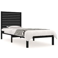 Lit Noir Bois massif 75x190 cm Petit simple 2