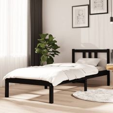 Cadre de lit Noir Bois massif 75x190 cm Petit simple