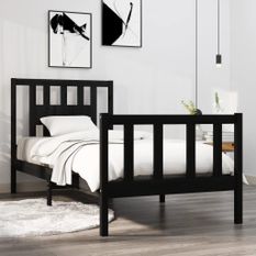 Cadre de lit Noir Bois massif 75x190 cm Petit simple