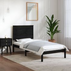 Cadre de lit Noir Bois massif 75x190 cm Petit simple