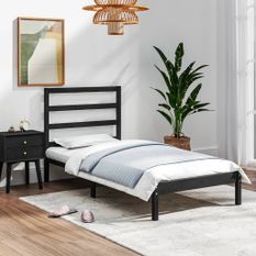 Cadre de lit Noir Bois massif 75x190 cm Petit simple