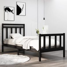 Cadre de lit Noir Bois massif 75x190 cm Petit simple