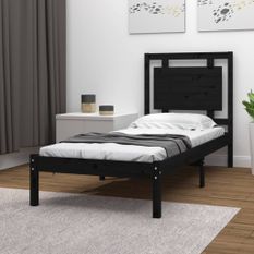 Cadre de lit Noir Bois massif 75x190 cm Petit simple