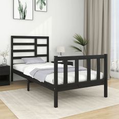 Cadre de lit Noir Bois massif 75x190 cm Petit simple