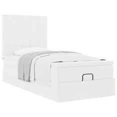 Cadre de lit ottoman avec matelas blanc 100x200 cm similicuir