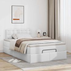 Cadre de lit ottoman avec matelas blanc 120x200 cm similicuir