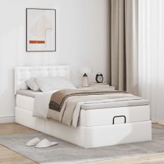 Cadre de lit ottoman avec matelas blanc 90x190 cm similicuir