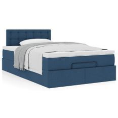 Cadre de lit ottoman avec matelas bleu 120x200 cm tissu