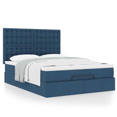 Cadre de lit ottoman avec matelas bleu 140x200 cm tissu