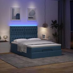 Cadre de lit ottoman avec matelas bleu 140x200 cm tissu