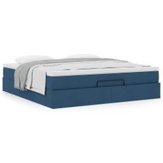 Cadre de lit ottoman avec matelas bleu 180x200 cm tissu