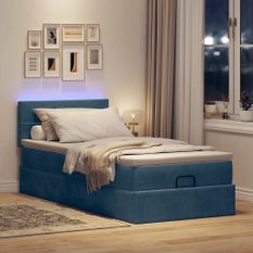 Cadre de lit ottoman avec matelas bleu foncé 100x200 cm velours