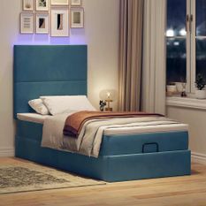 Cadre de lit ottoman avec matelas bleu foncé 100x200 cm velours