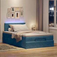 Cadre de lit ottoman avec matelas bleu foncé 120x190 cm velours