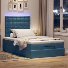 Cadre de lit ottoman avec matelas bleu foncé 120x190 cm velours