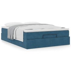 Cadre de lit ottoman avec matelas bleu foncé 140x190 cm velours