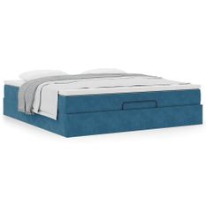 Cadre de lit ottoman avec matelas bleu foncé 180x200 cm velours