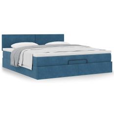 Cadre de lit ottoman avec matelas bleu foncé 180x200 cm velours