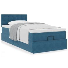 Cadre de lit ottoman avec matelas bleu foncé 80x200 cm velours