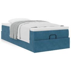 Cadre de lit ottoman avec matelas bleu foncé 90x190 cm velours