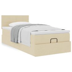 Cadre de lit ottoman avec matelas crème 100x200cm tissu