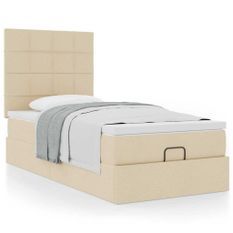 Cadre de lit ottoman avec matelas crème 100x200cm tissu