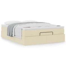 Cadre de lit ottoman avec matelas crème 140x200 cm tissu